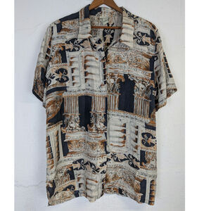Vtg The Avenue Silk Blouse Ancient Rome Greece Novelty Neutral Classic Size 14